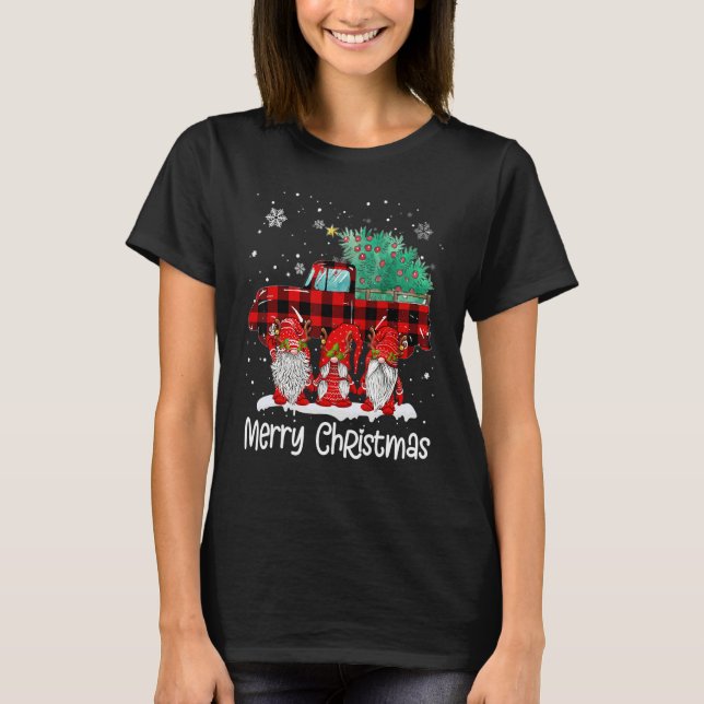 Camiseta Merry Christmas Gnomes Santa Reindeer Plaid Truck  (Anverso)