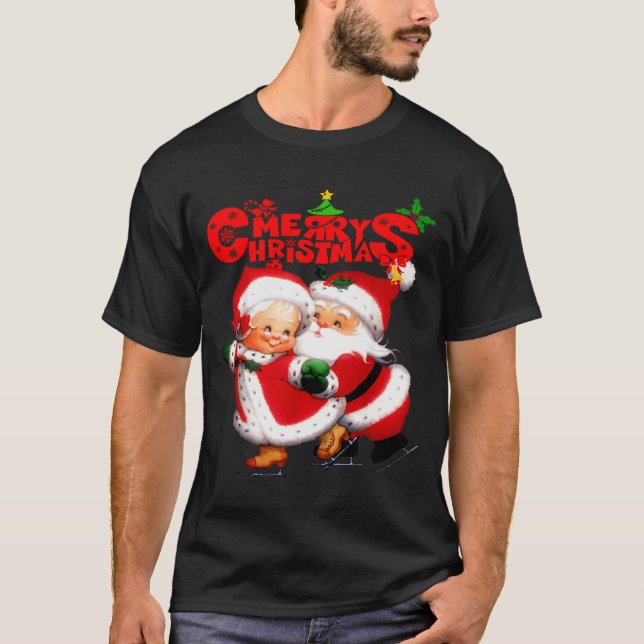 Camiseta Merry Christmas - Happy Cute Mrs Claus And Mr Clau (Anverso)