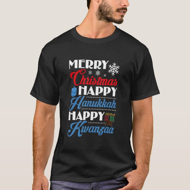 Camiseta Merry Christmas Happy Hanukkah Happy Kwanzaa (Anverso)