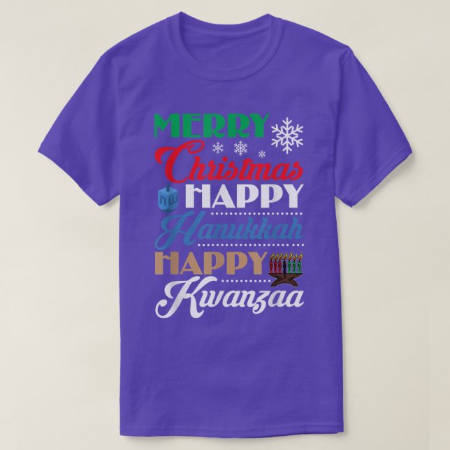 Camiseta Merry Christmas Happy Hanukkah Happy Kwanzaa  (Diseño del anverso)