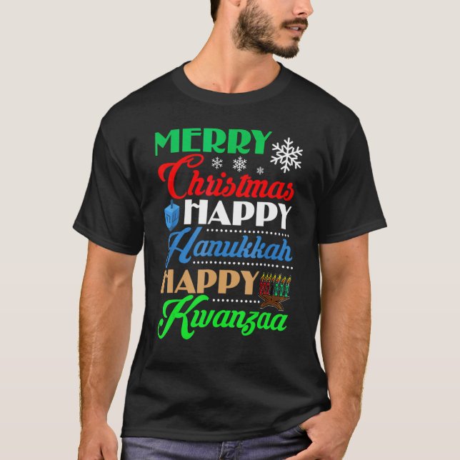 Camiseta Merry Christmas Happy Hanukkah Happy Kwanzaa Santa (Anverso)
