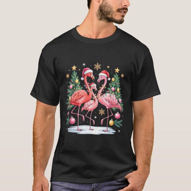 Camiseta Merry Christmas Hat Santa Flamingo Light Christmas (Anverso)