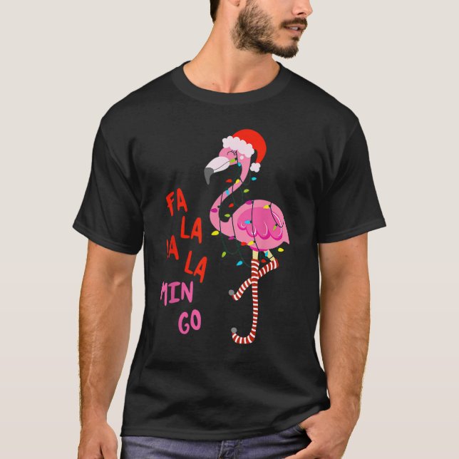 Camiseta Merry Christmas Hat Santa Flamingo Light Snow Xmas (Anverso)
