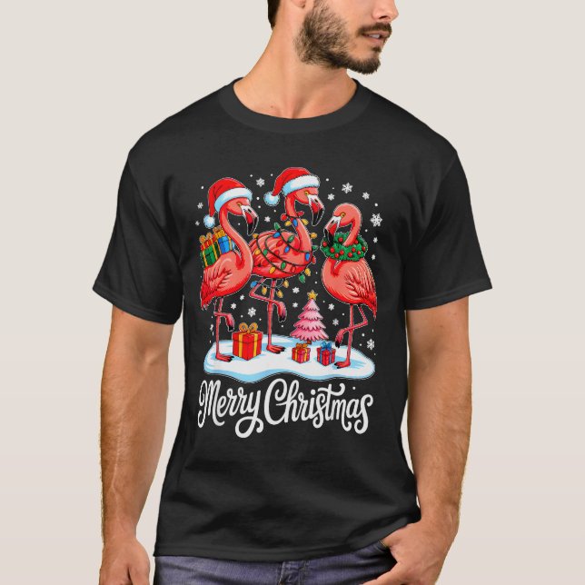 Camiseta Merry Christmas Hat Santa Flamingo Light Xmas Wome (Anverso)
