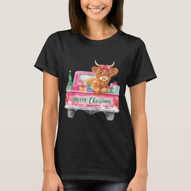 Camiseta Merry Christmas Highland Cow Nk Truck Xmas Tree Wo (Anverso)