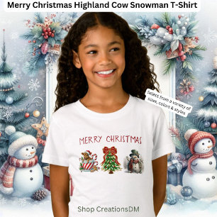 Camiseta Merry Christmas Highland Cow Snowman