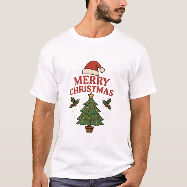 Camiseta Merry Christmas Holiday Tree & Santa Hat Festive  (Anverso)