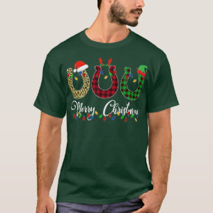 Camiseta Merry Christmas Horseshoe Leopard Plaid Santa Hat 