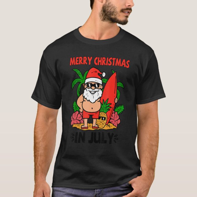Camiseta Merry Christmas in July Summer Santa Vibes Beach V (Anverso)