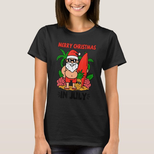 Camiseta Merry Christmas in July Summer Santa Vibes Beach V (Anverso)