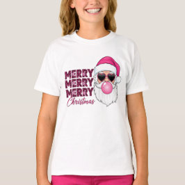 Camiseta Merry Christmas Kids Pink Leopard Santa T-Shirt