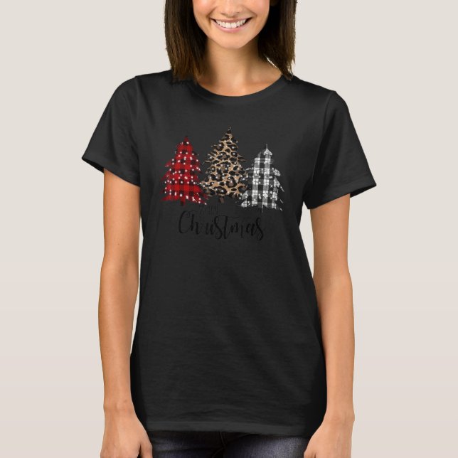 Camiseta Merry Christmas  Leopard Buffalo Plaid Christmas T (Anverso)