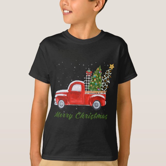 Camiseta Merry Christmas Leopard Plaid Christmas Tree Red T (Anverso)