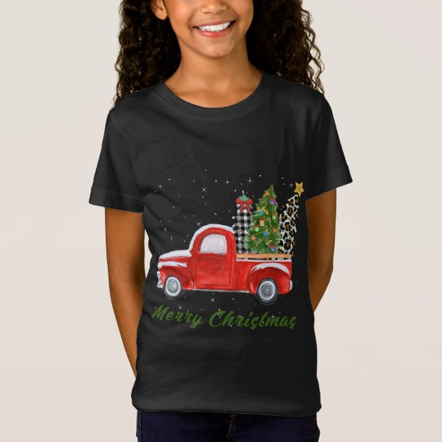 Camiseta Merry Christmas Leopard Plaid Christmas Tree Red T (Anverso)