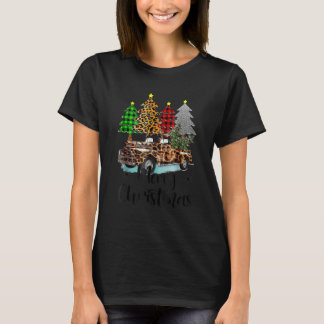 Camiseta Merry Christmas Leopard Print Buffalo Plaid Red Tr
