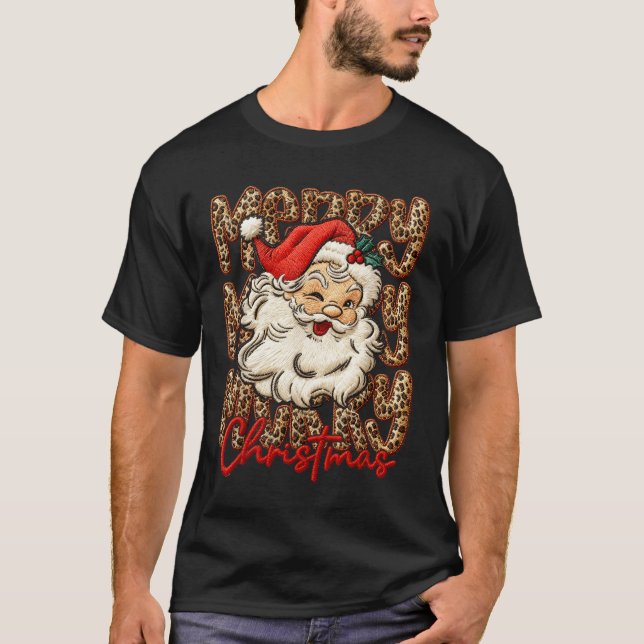 Camiseta Merry Christmas Leopard Santa Hat Cheetah Xmas Paj (Anverso)