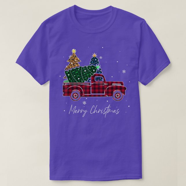 Camiseta Merry Christmas Leopardo Buffalo Truck Tree Red Pl (Diseño del anverso)