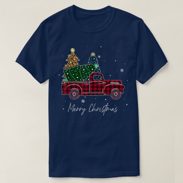 Camiseta Merry Christmas Leopardo Buffalo Truck Tree Red Pl (Diseño del anverso)