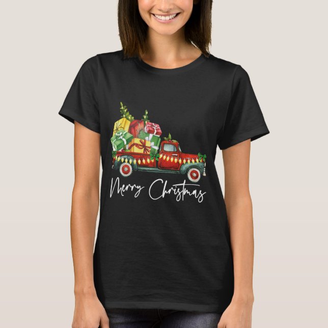 Camiseta Merry Christmas Light Red Truck Tree Match (Anverso)