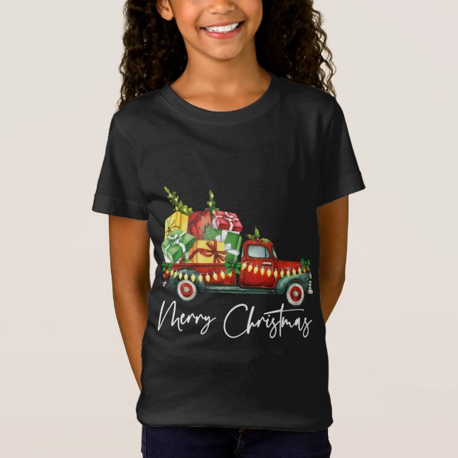 Camiseta Merry Christmas Light Red Truck Tree Match (Anverso)