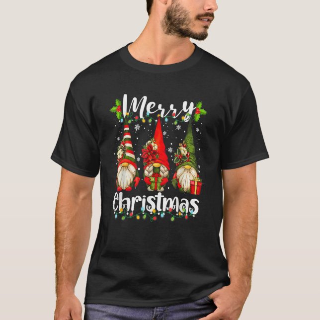 Camiseta Merry Christmas Lights Cute Gnome Pajama  Family X (Anverso)