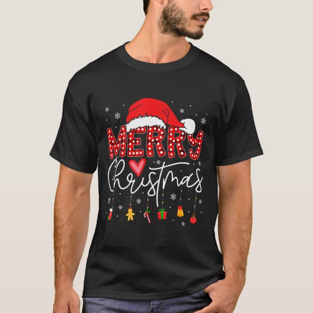 Camiseta Merry Christmas Lights Red Santa Hat Xmas Family M (Anverso)