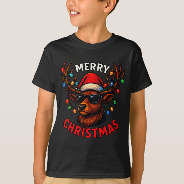 Camiseta Merry Christmas Lights Reindeer Xmas Family Men Wo (Anverso)