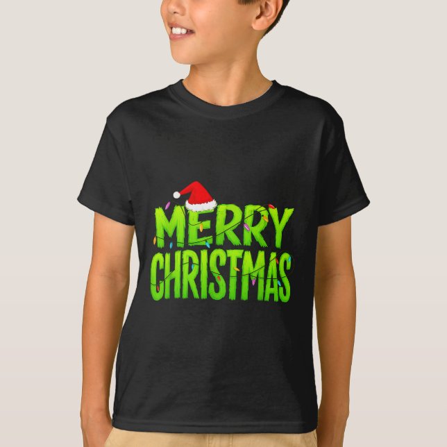 Camiseta Merry Christmas Lights Santa Hat Pajamas Xmas Humo (Anverso)