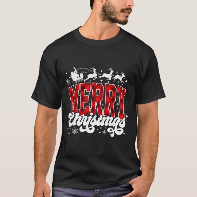 Camiseta Merry Christmas Lights Santa Hat Xmas Family Match (Anverso)