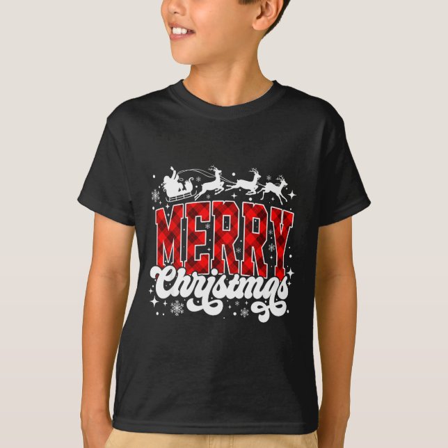 Camiseta Merry Christmas Lights Santa Hat Xmas Family Match (Anverso)