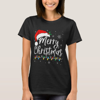 Camiseta Merry Christmas Lights Santa Hat Xmas Family Match