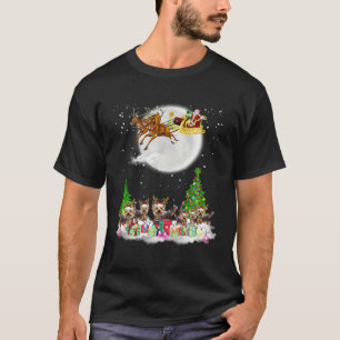 Camiseta Merry Christmas Lights Santa Hat Yorkie Navidades