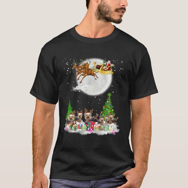Camiseta Merry Christmas Lights Santa Hat Yorkie Navidades (Anverso)