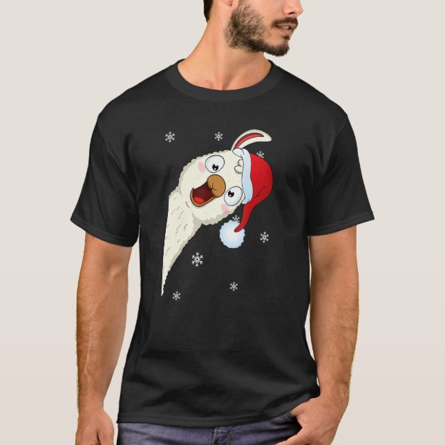 Camiseta Merry Christmas Llama With Santa Hat Snow Xmas Lla (Anverso)
