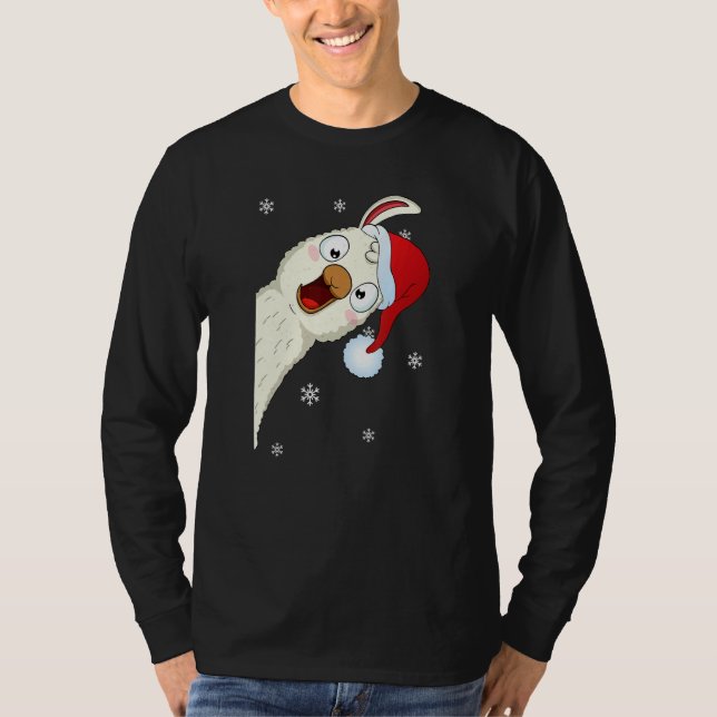 Camiseta Merry Christmas Llama With Santa Hat Snow Xmas Lla (Anverso)