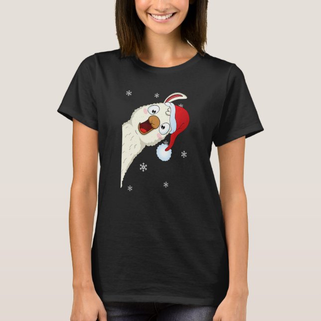 Camiseta Merry Christmas Llama With Santa Hat Snow Xmas Lla (Anverso)