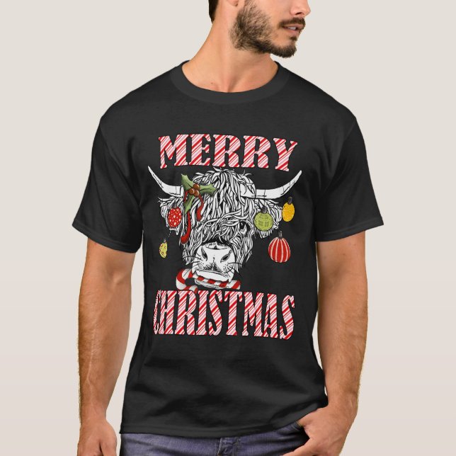 Camiseta Merry Christmas Longhorn Cow Candycane Xmas Holida (Anverso)