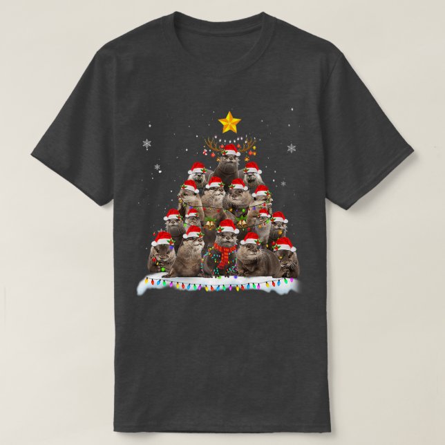 Camiseta Merry Christmas Lughts Tree Otter Santa Decoración (Diseño del anverso)
