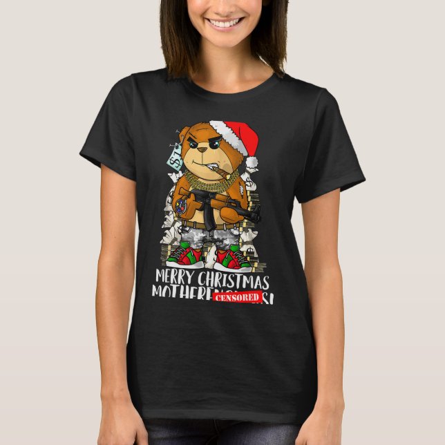 Camiseta Merry Christmas Motherfker! Hip Hop Teddy Bear Xma (Anverso)
