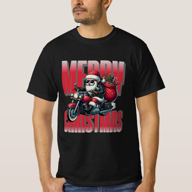 Camiseta Merry Christmas – Motorcycle Santa Design (Anverso)