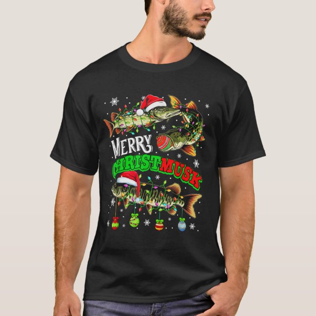 Camiseta Merry Christmas Musky Three Santa Muskies Fisher F (Anverso)