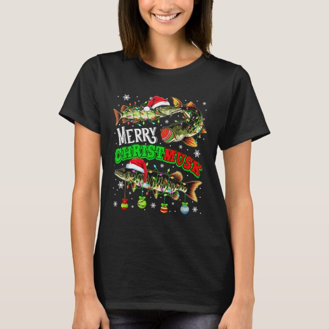 Camiseta Merry Christmas Musky Three Santa Muskies Fisher F (Anverso)