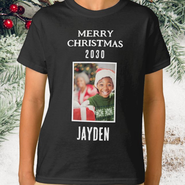 Camiseta Merry Christmas Name Y Photo Boys Black (Merry Christmas - Boys Photo Black T.Shirt)