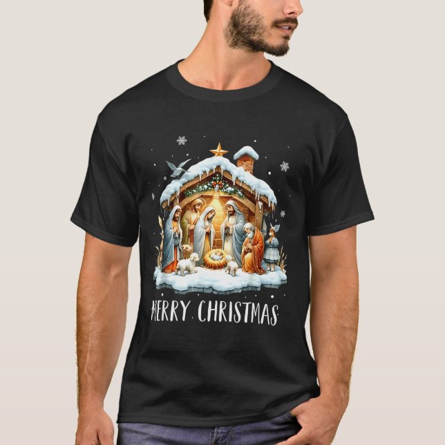 Camiseta Merry Christmas Nativity Scene North Star Baby Jes (Anverso)