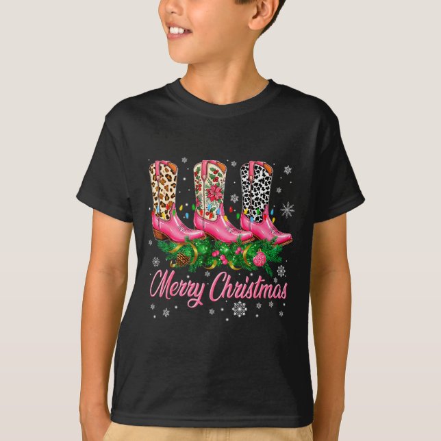 Camiseta Merry Christmas Nk Cowboy Boots Pajamas Pjs Xmas W (Anverso)