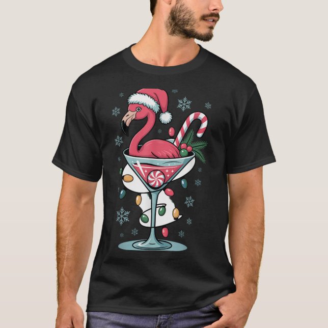 Camiseta Merry Christmas Nk Flamingo Wine Drinking Lights X (Anverso)