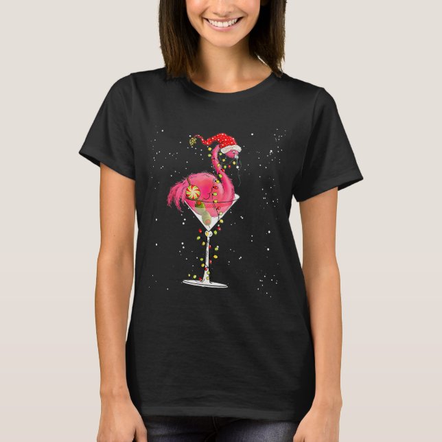 Camiseta Merry Christmas Nk Flamingo Wine Drinking Lights X (Anverso)