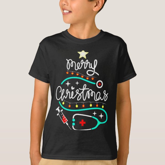 Camiseta Merry Christmas Nurse Doctor Stethoscope Christmas (Anverso)