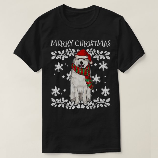 Camiseta Merry Christmas Ornament Great Pyrenee Xmas Santa  (Diseño del anverso)