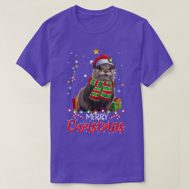 Camiseta Merry Christmas Otter Santa Hat Tree Lights Pajama (Diseño del anverso)